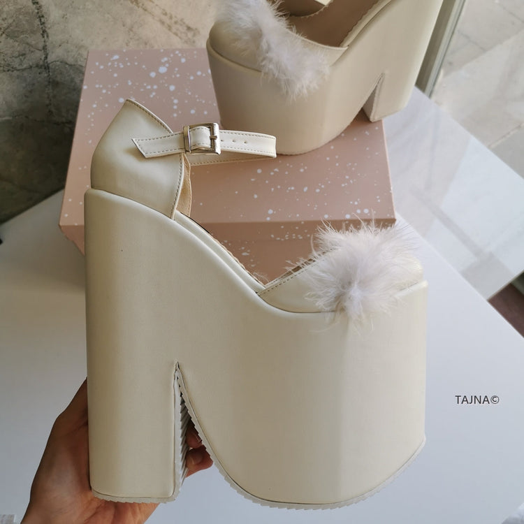 Cream Fury Ankle Strap Platform Bride Wedges - Tajna Club