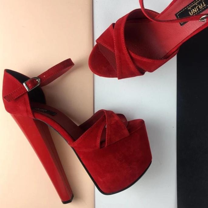 Red Suede Cross Strap High Heels - Tajna Club