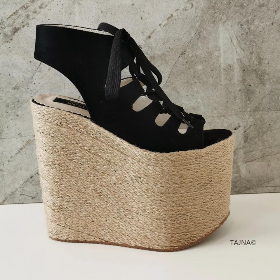 Gladiator Lace Up Black Wedge Espadrils - Tajna Club