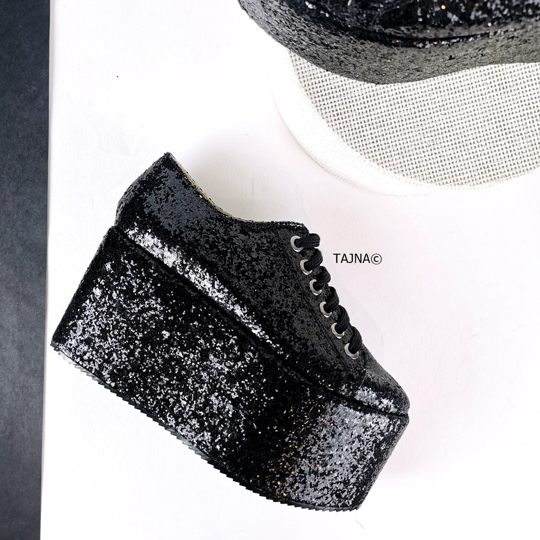 Black glitter platform trainers hot sale