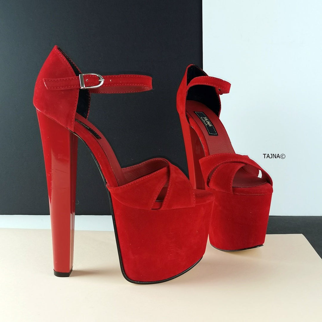 Red Suede Cross Strap High Heels - Tajna Club