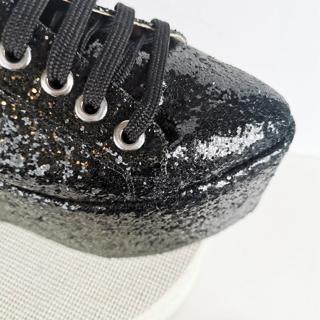 Black Glitter Sneakers Wedge Platform Shoes - Tajna Club