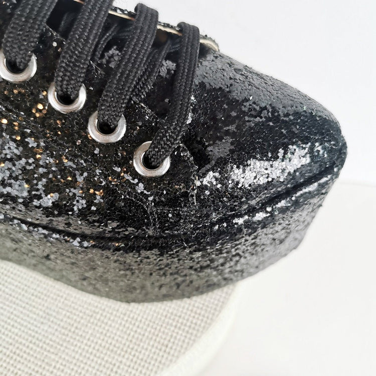 Black Glitter Sneakers Wedge Platform Shoes - Tajna Club