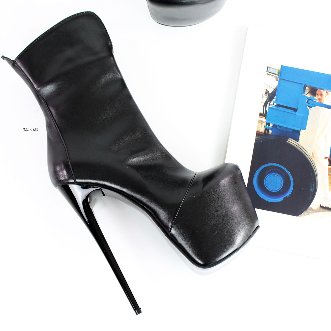 Black Matte Pencil Heel Ankle Boots - Tajna Club