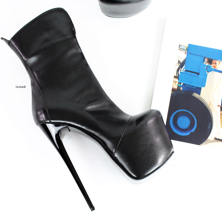 Black Matte Pencil Heel Ankle Boots - Tajna Club