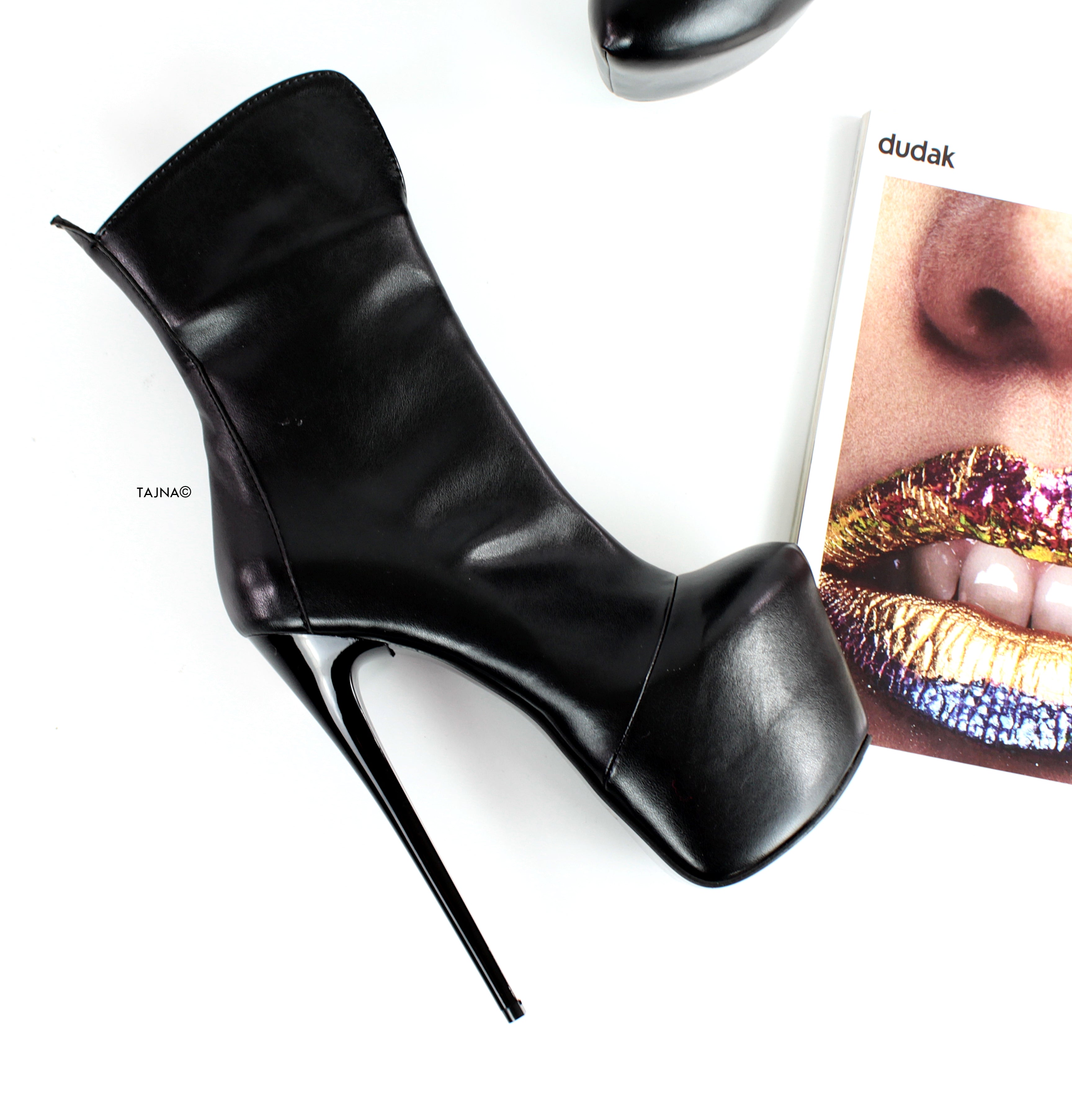 Black Matte Pencil Heel Ankle Boots - Tajna Club