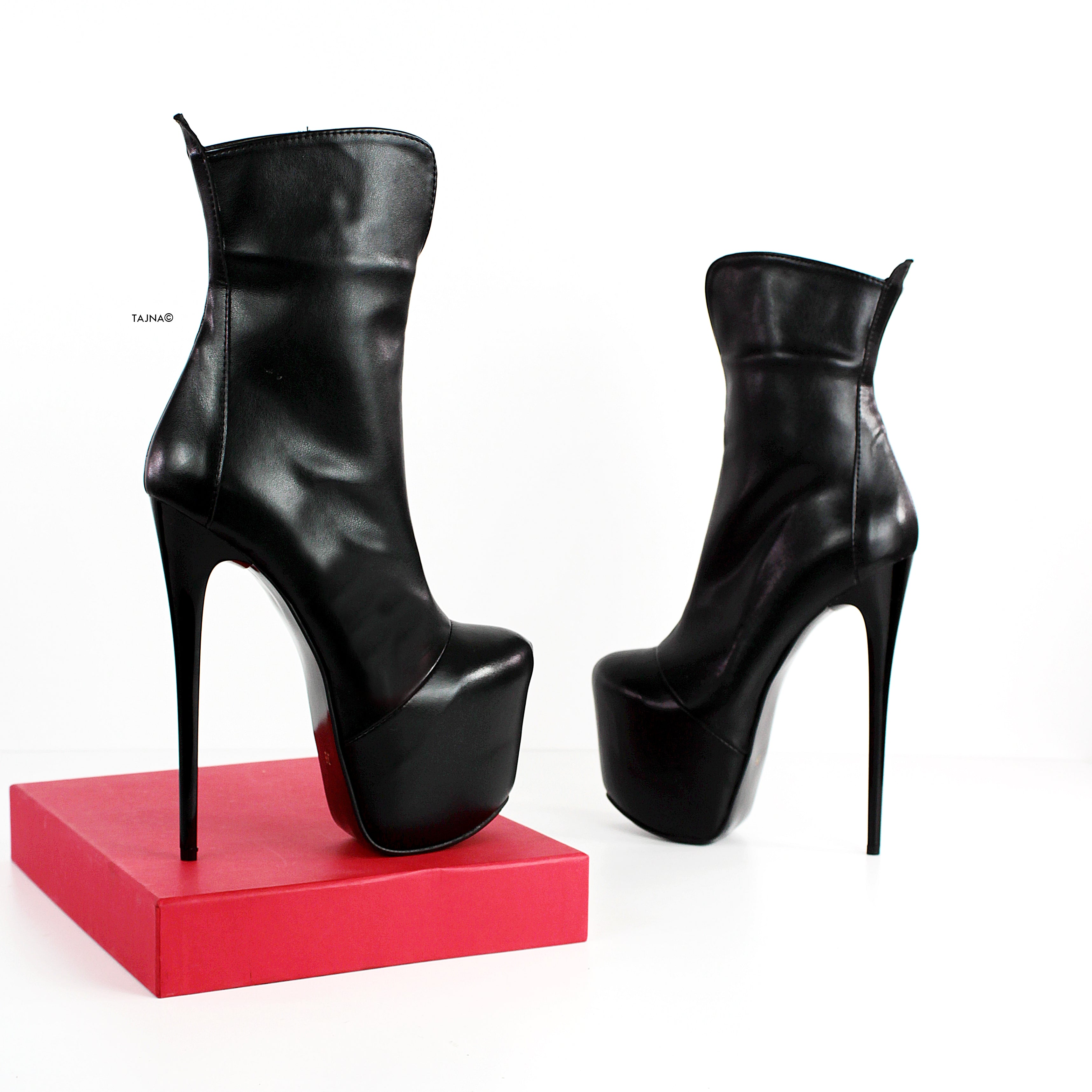 Black Matte Pencil Heel Ankle Boots - Tajna Club