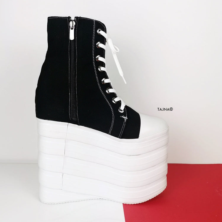 Black White Lace Up Sport Style Wedges - Tajna Club