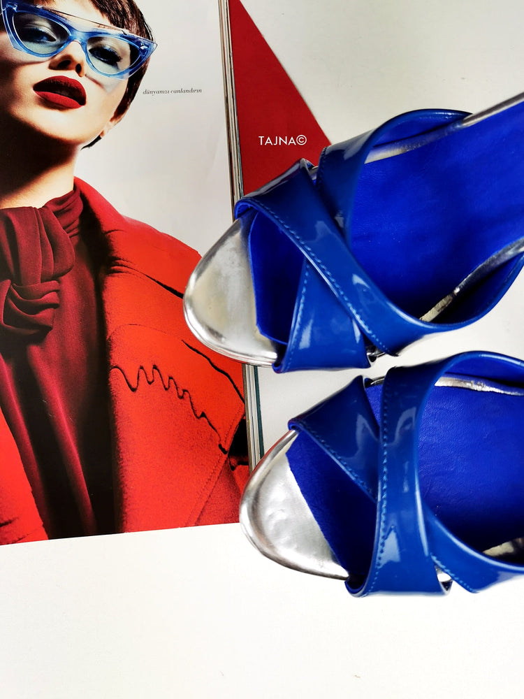 Genuine Leather Blue Silver Heel Mules - Tajna Club