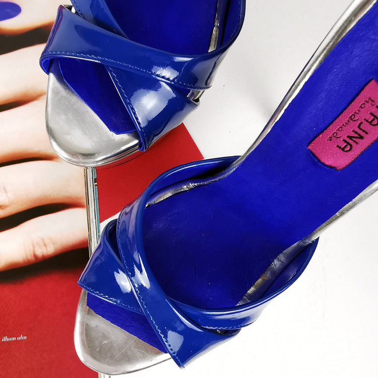 Genuine Leather Blue Silver Heel Mules - Tajna Club
