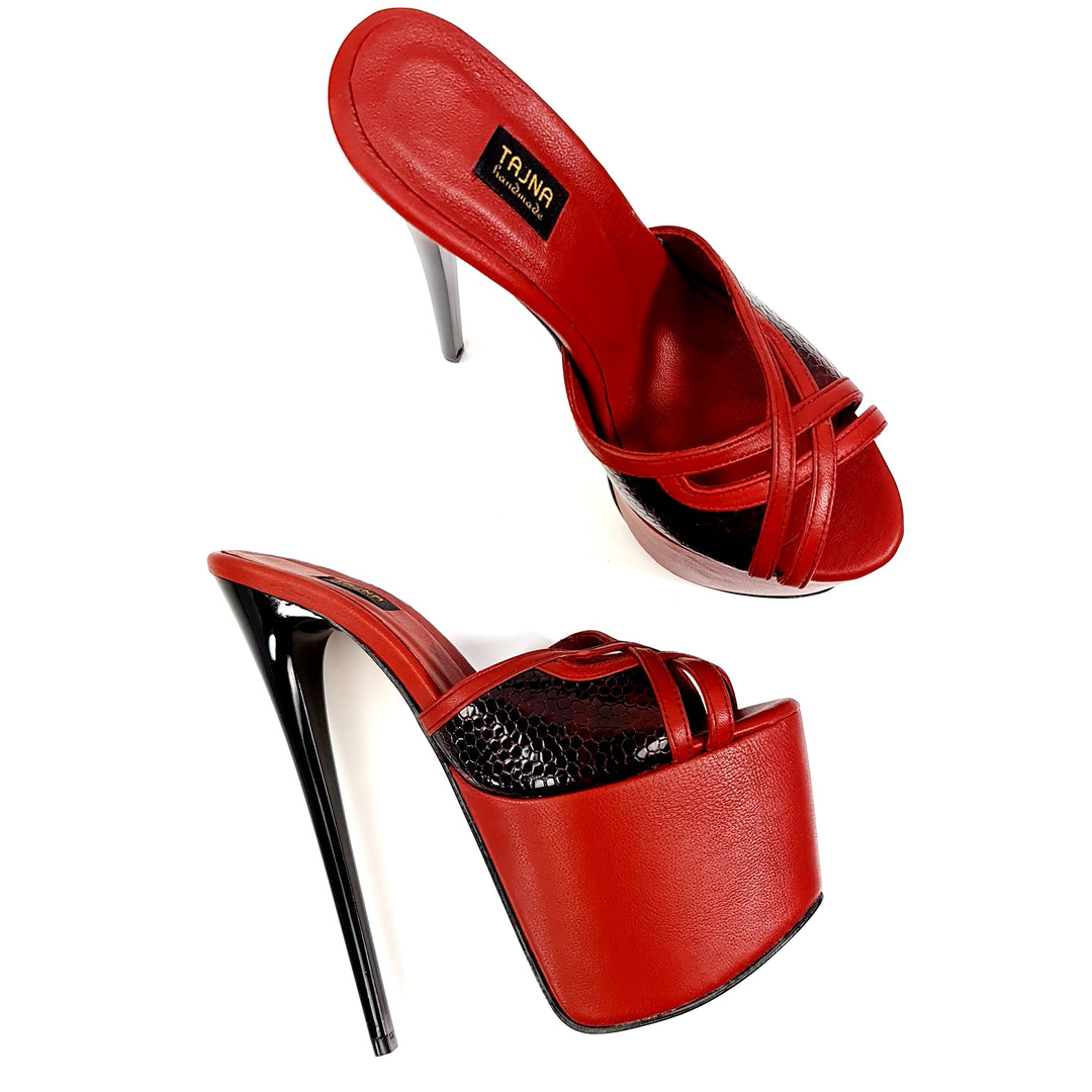 Bordeaux Genuine Leather High Heel Mules