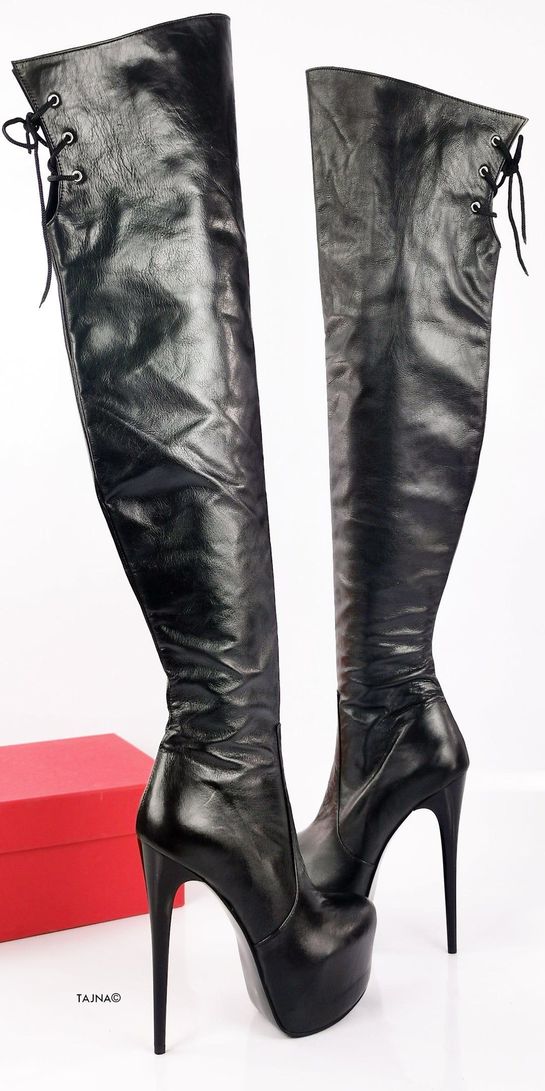 Genuine Leather Over The Knee Black Boots - Tajna Club