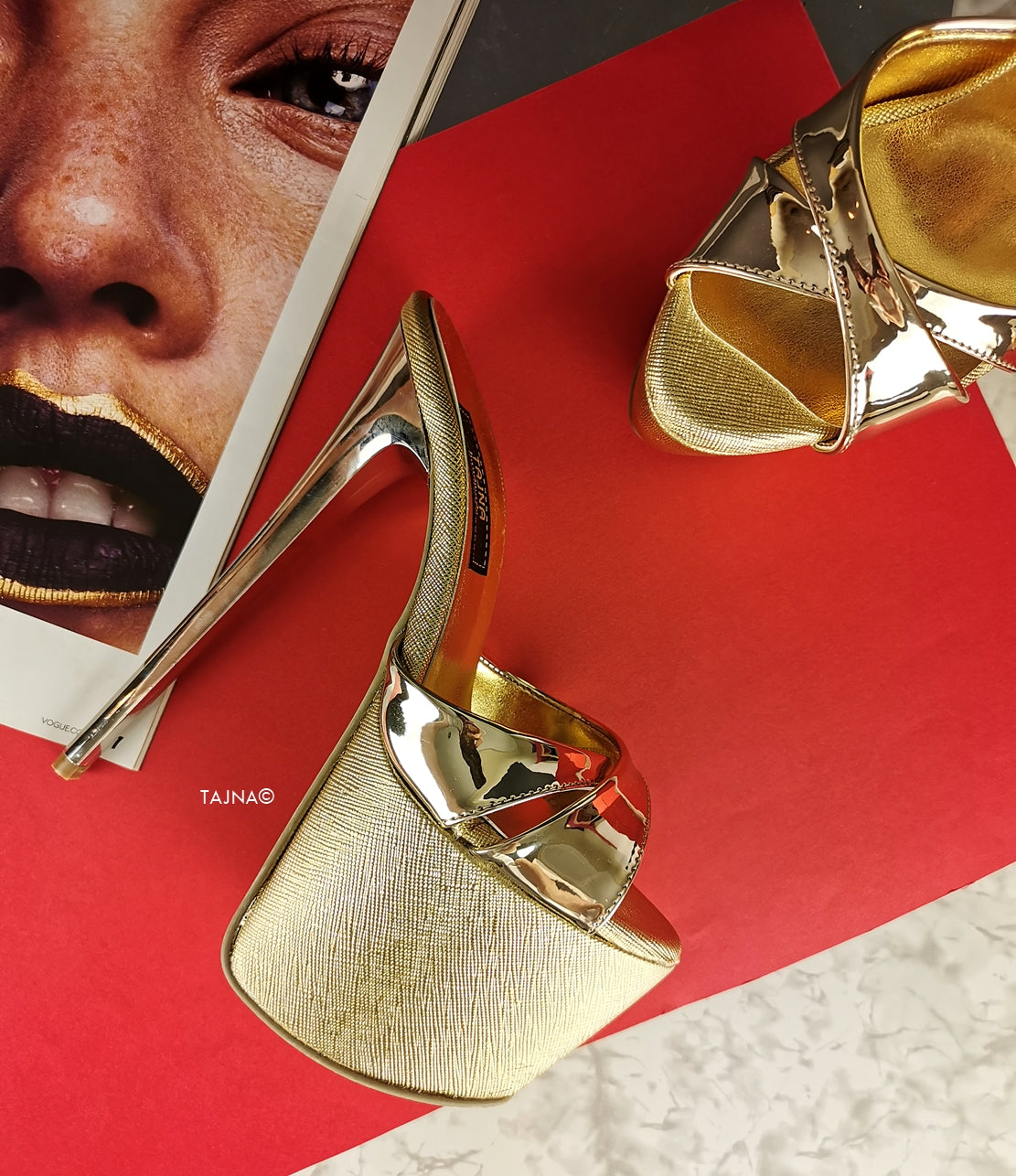 Gold Mirror High Heel Mules - Tajna Club