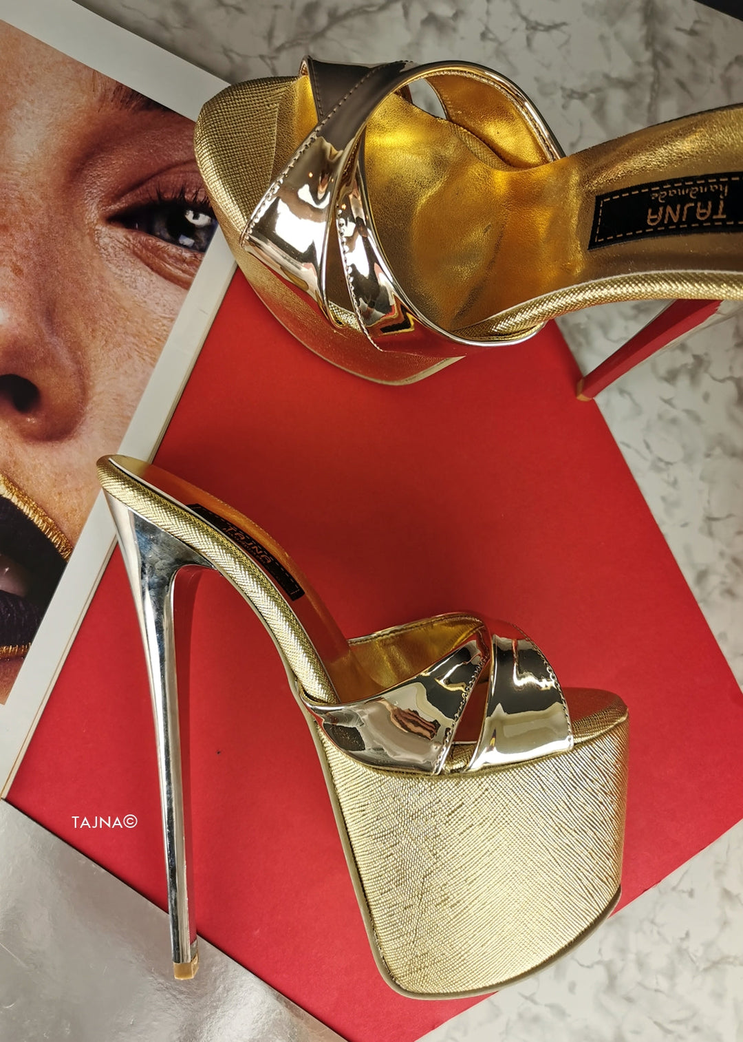Gold Mirror High Heel Mules - Tajna Club