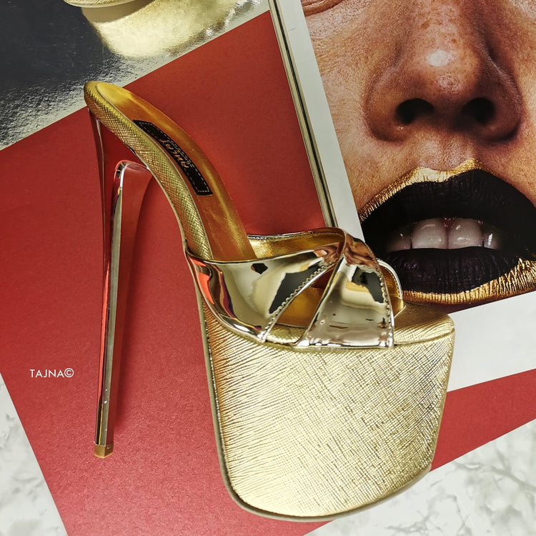 Gold Mirror High Heel Mules - Tajna Club