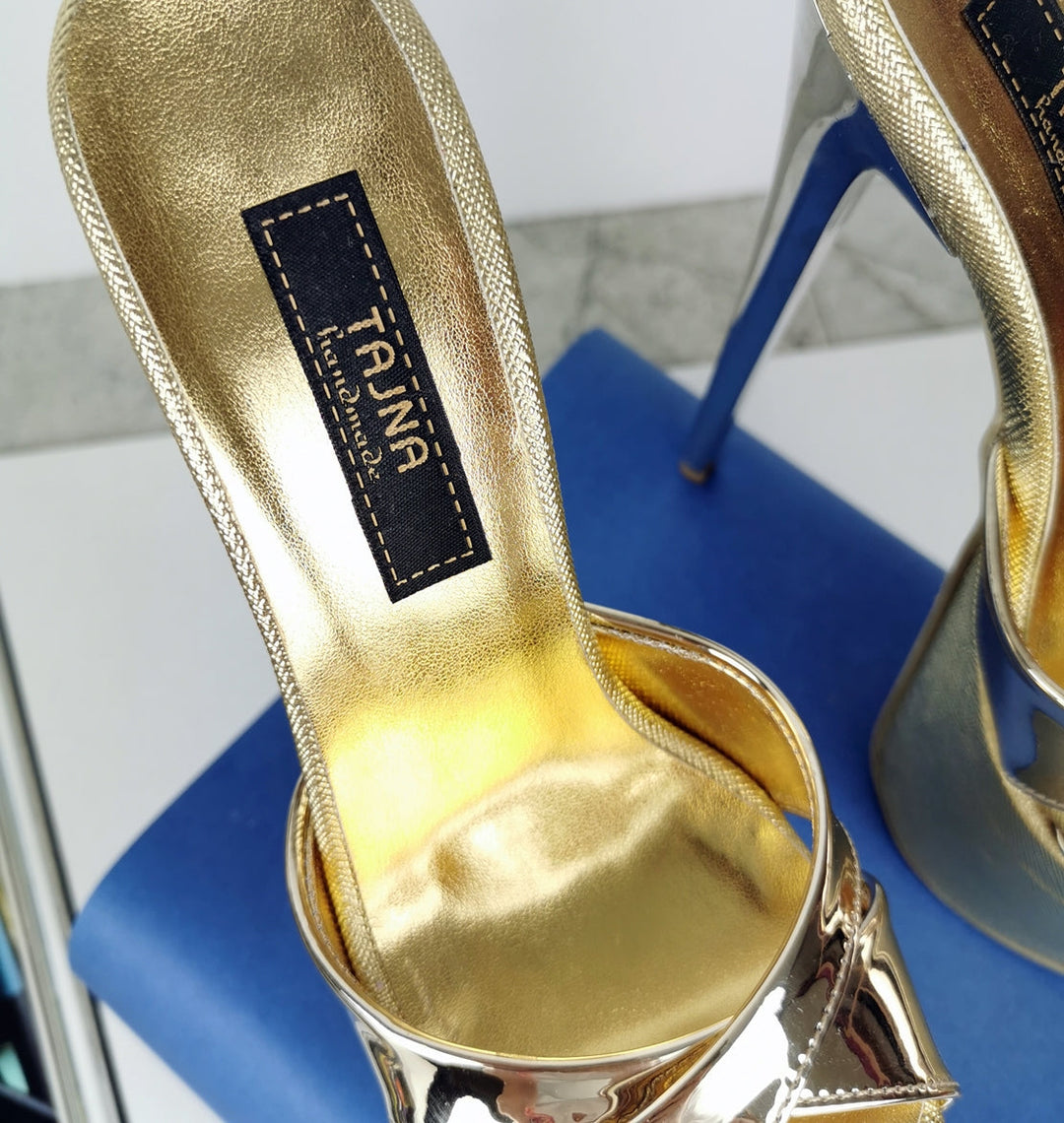 Gold Mirror High Heel Mules - Tajna Club