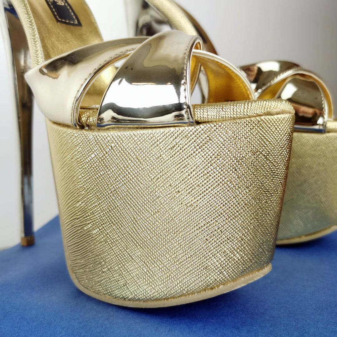 Gold Mirror High Heel Mules - Tajna Club
