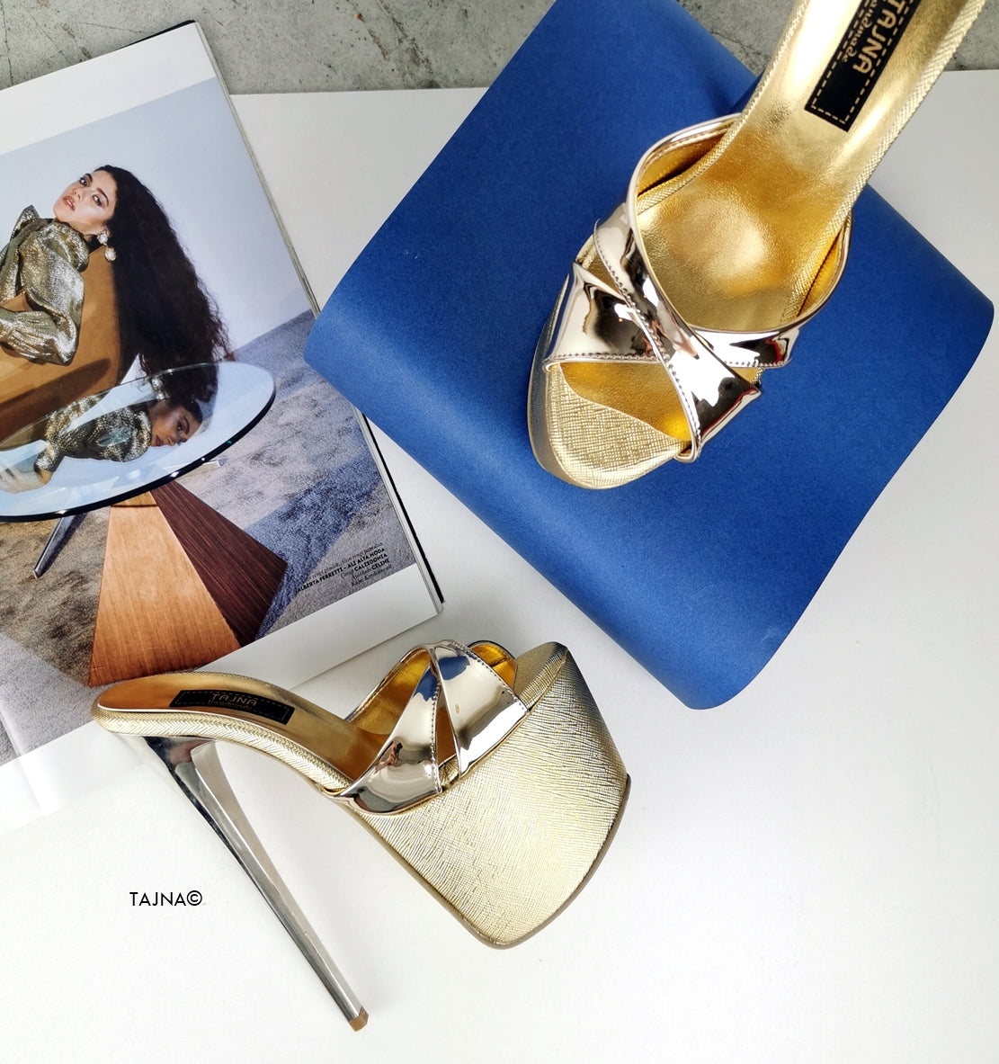 Gold Mirror High Heel Mules - Tajna Club