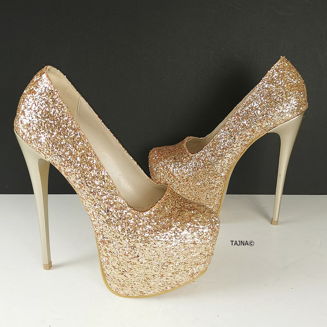 Gold Glitter Shiny High Heels - Tajna Club