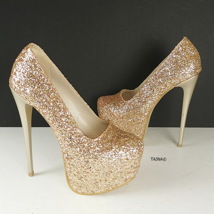Gold Glitter Shiny High Heels - Tajna Club