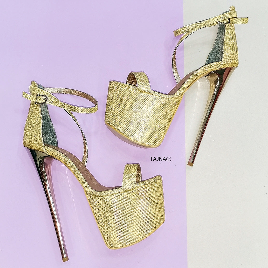Tajna Club Gold Glitter Shiny High Heels