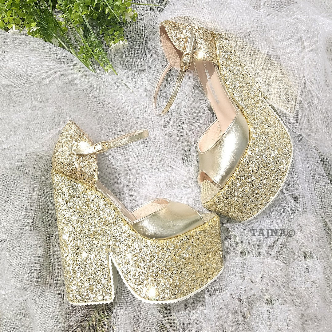 Gold Glitter Shiny High Heels