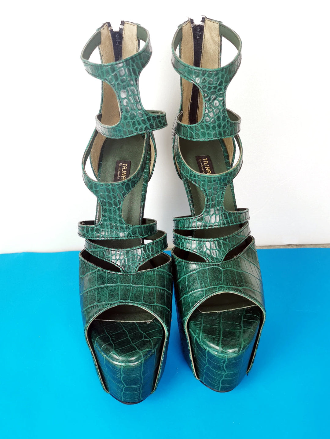 Green Croco Cage Style High Heels - Tajna Club