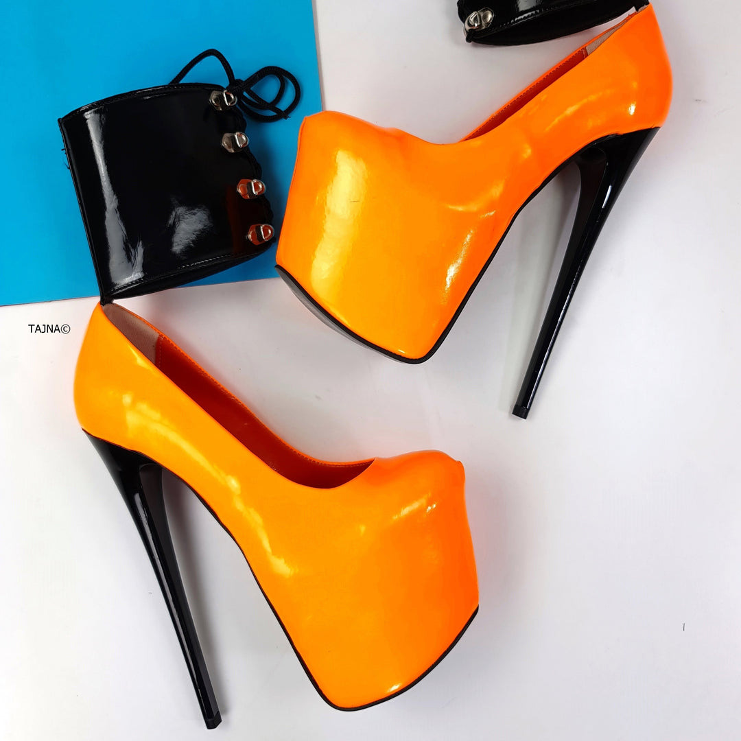 Orange Ankle Cuff Pink High Heel Bondage Shoes
