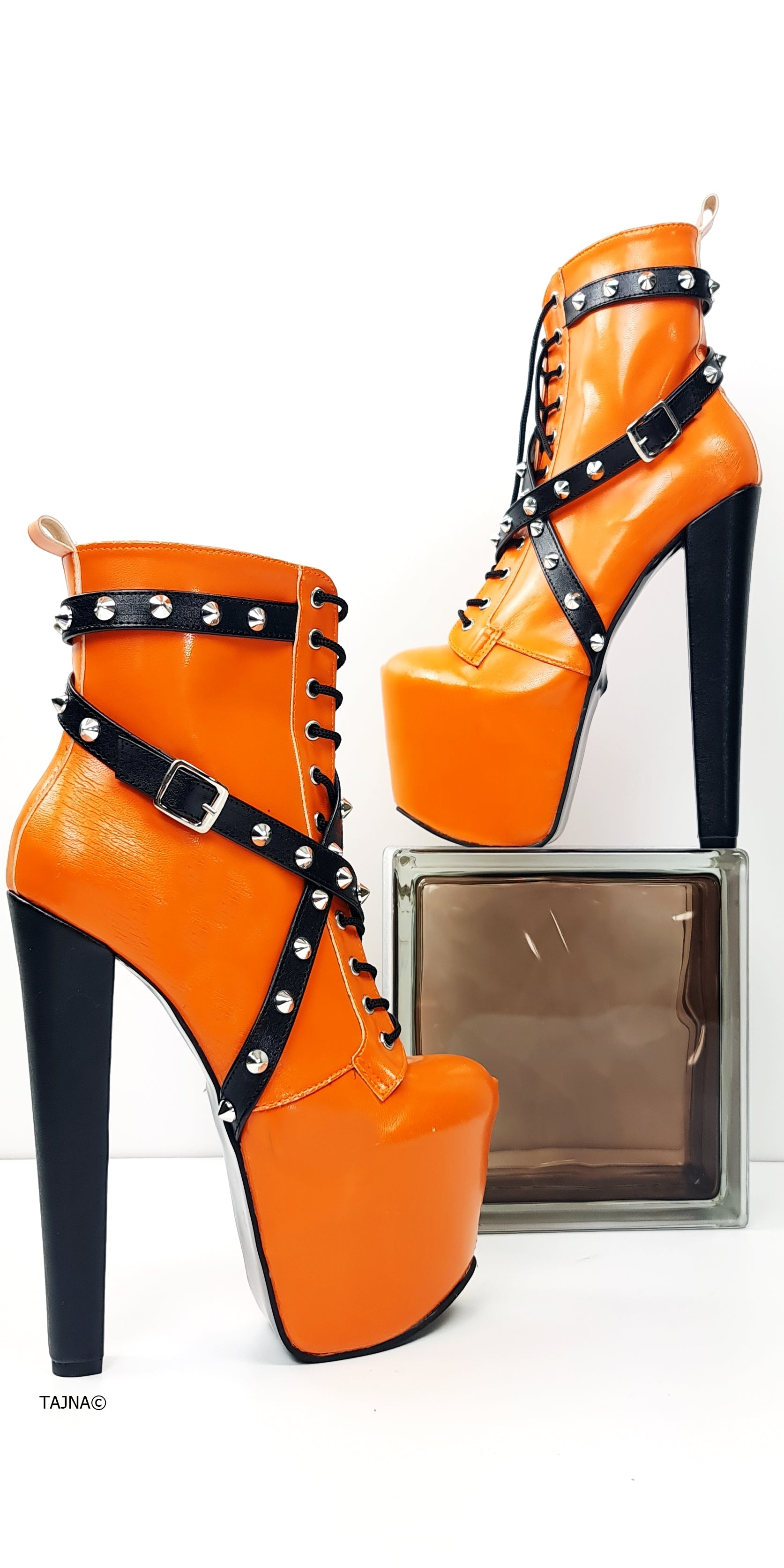Orange Matte Spike Rocker Boots Tajna Club