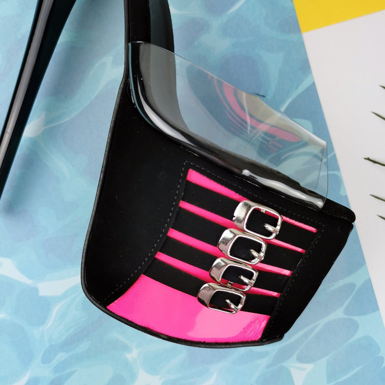 Black Pink Belted Transparent Strap Mules - Tajna Club