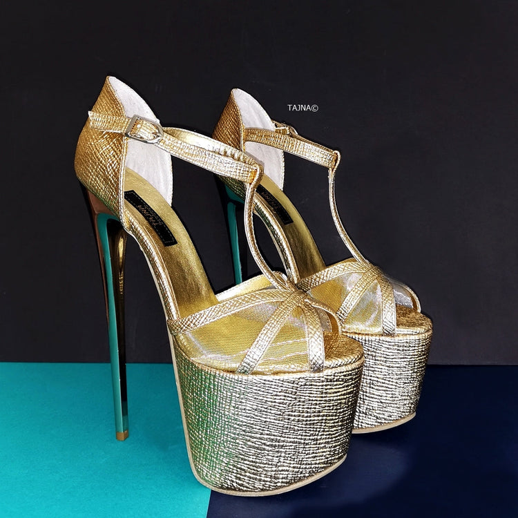 Romantic T-Strap Golden Heels - Tajna Club