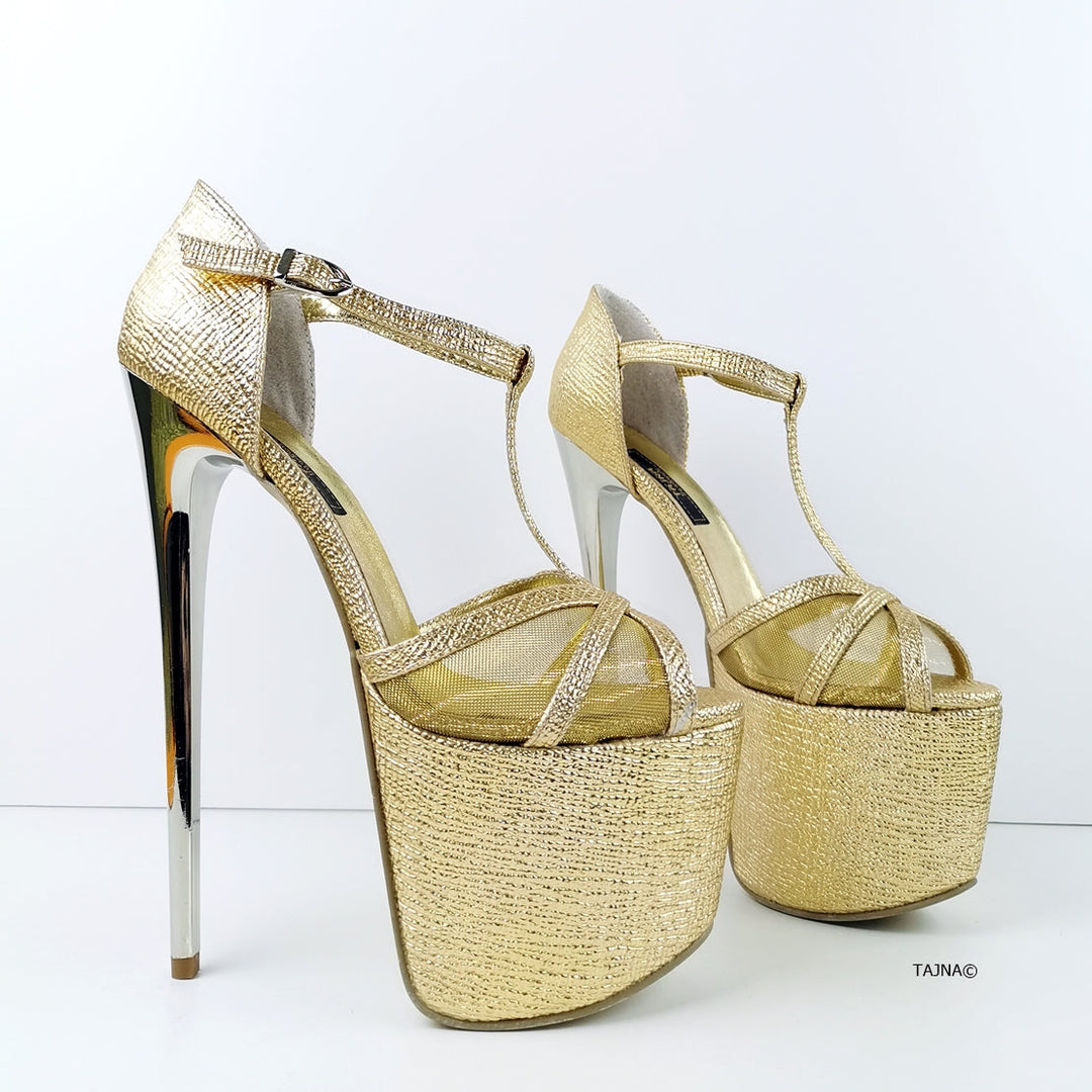 Romantic T-Strap Golden Heels - Tajna Club