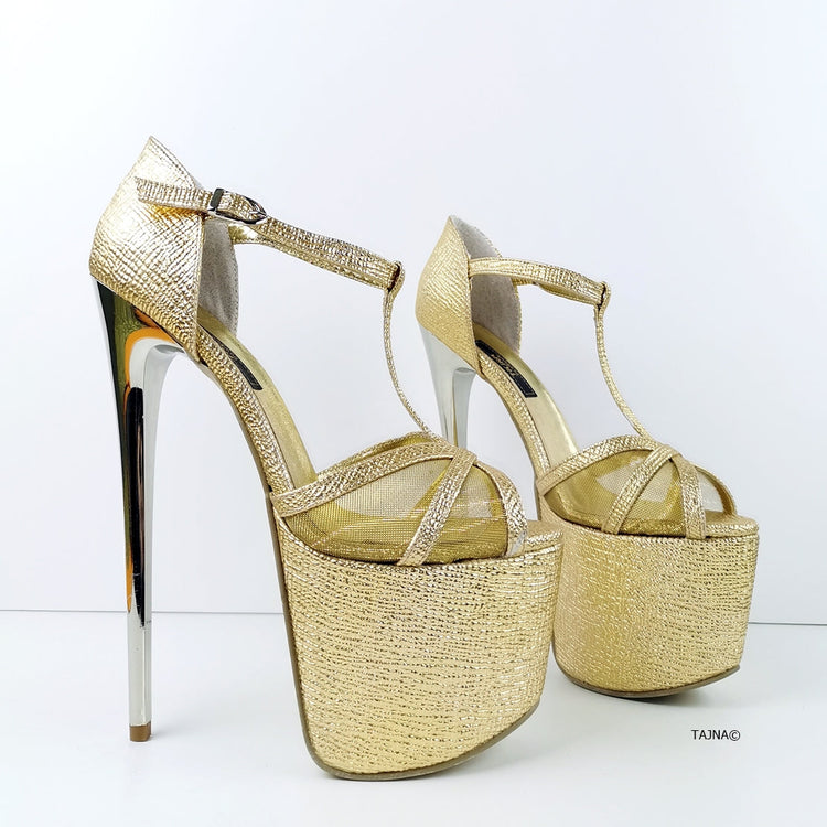 Romantic T-Strap Golden Heels - Tajna Club
