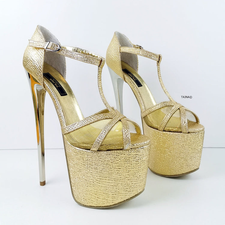 Romantic T-Strap Golden Heels - Tajna Club