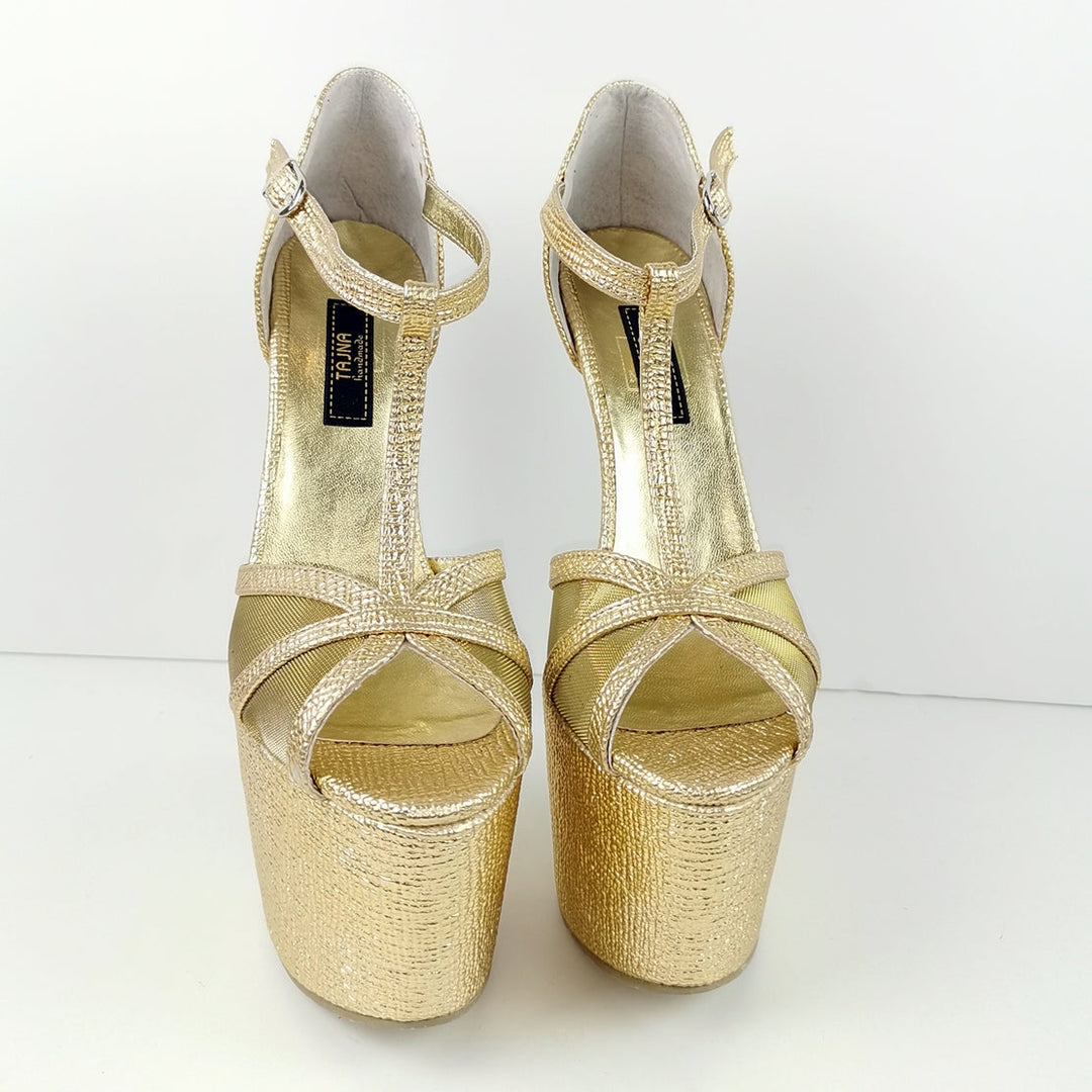Romantic T-Strap Golden Heels - Tajna Club