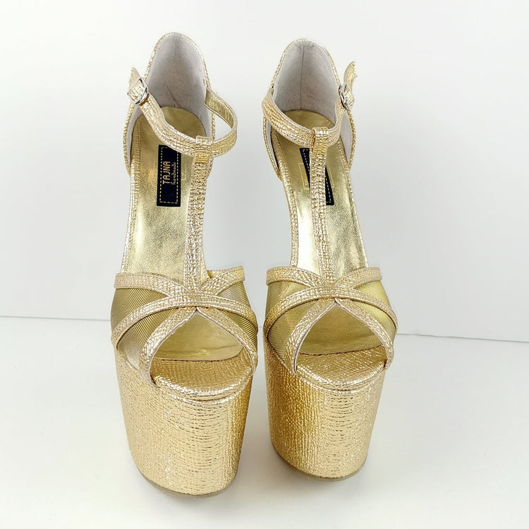 Romantic T-Strap Golden Heels - Tajna Club