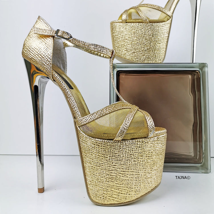 Romantic T-Strap Golden Heels - Tajna Club
