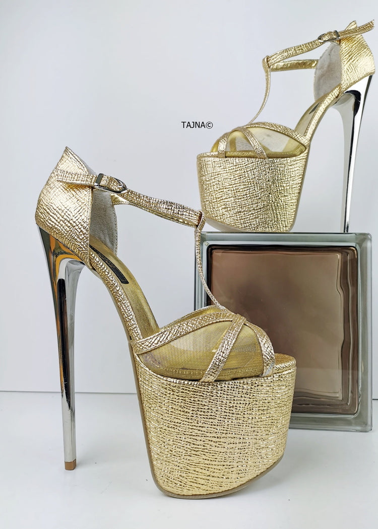 Romantic T-Strap Golden Heels - Tajna Club