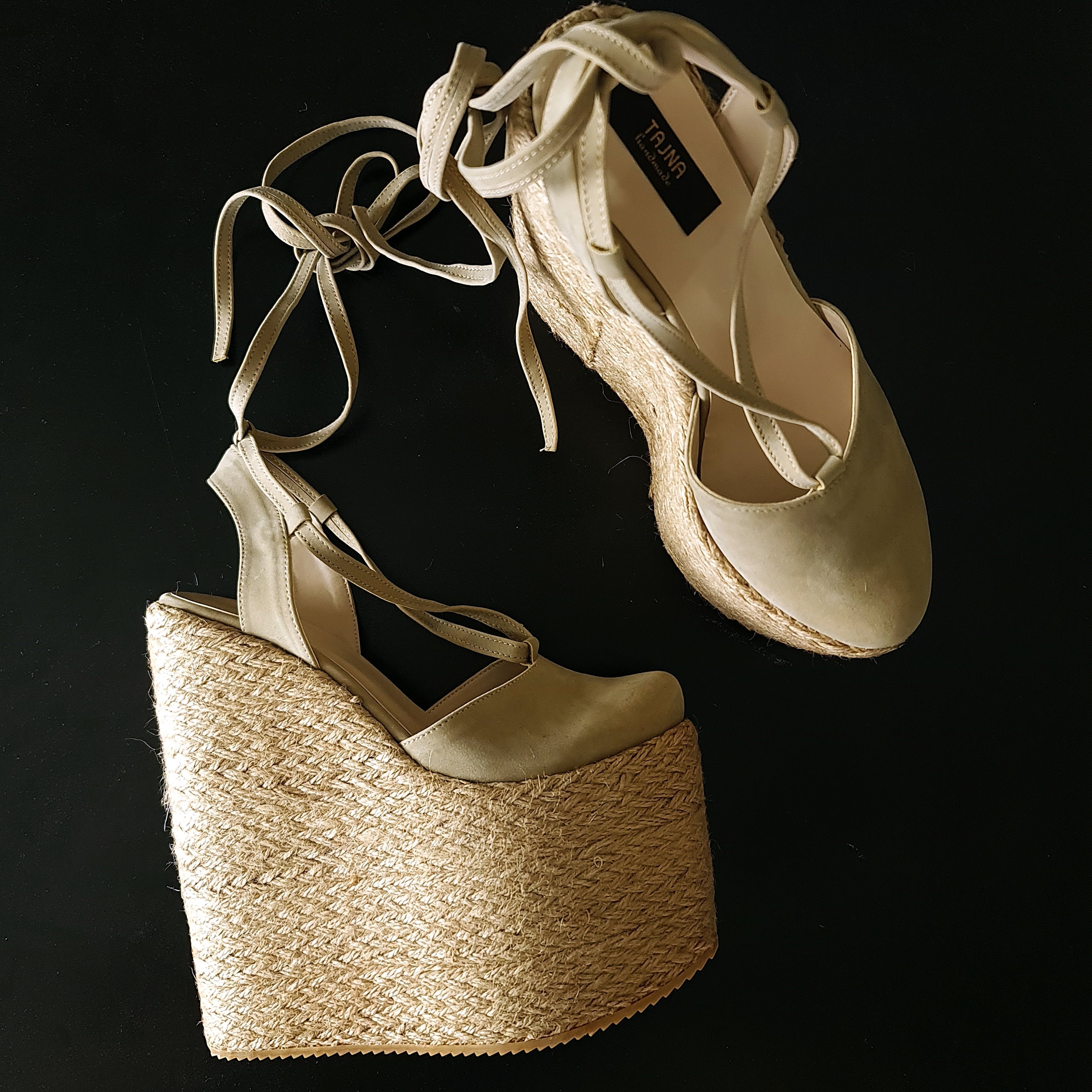 Beige Lace Up  Espadril High Heel Platform Wedges Tajna club Shoes