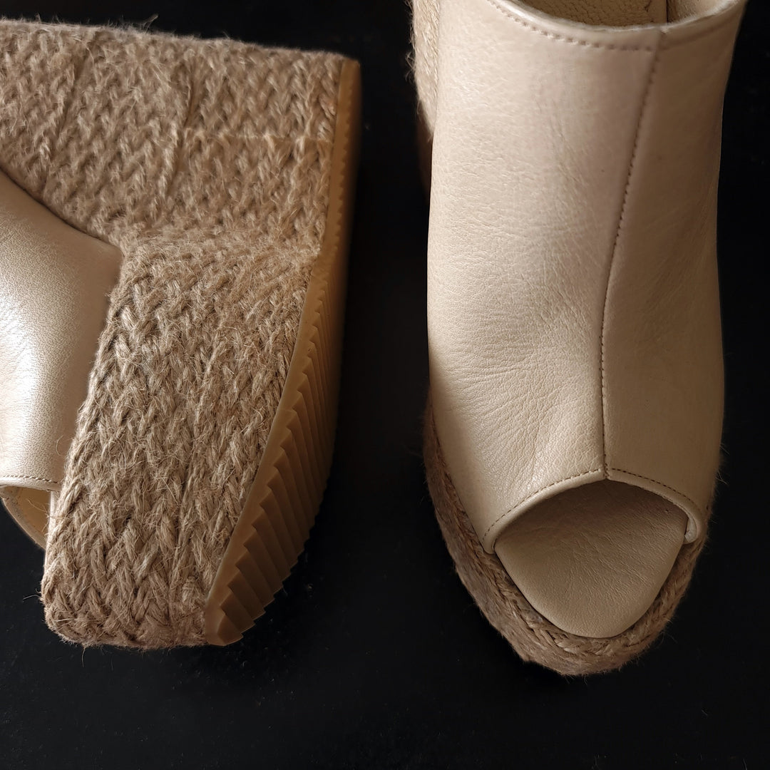 Cream Genuine Leather Espadril Heel Wedge Mules Platform Tajna Club shoes