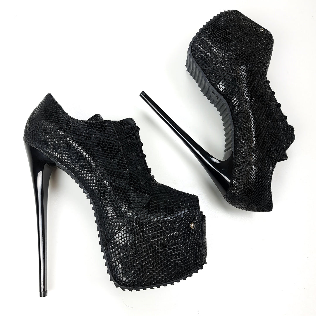 Serrated Sole Black Oxford Croco Ankle Heels Tajna Club Shoes