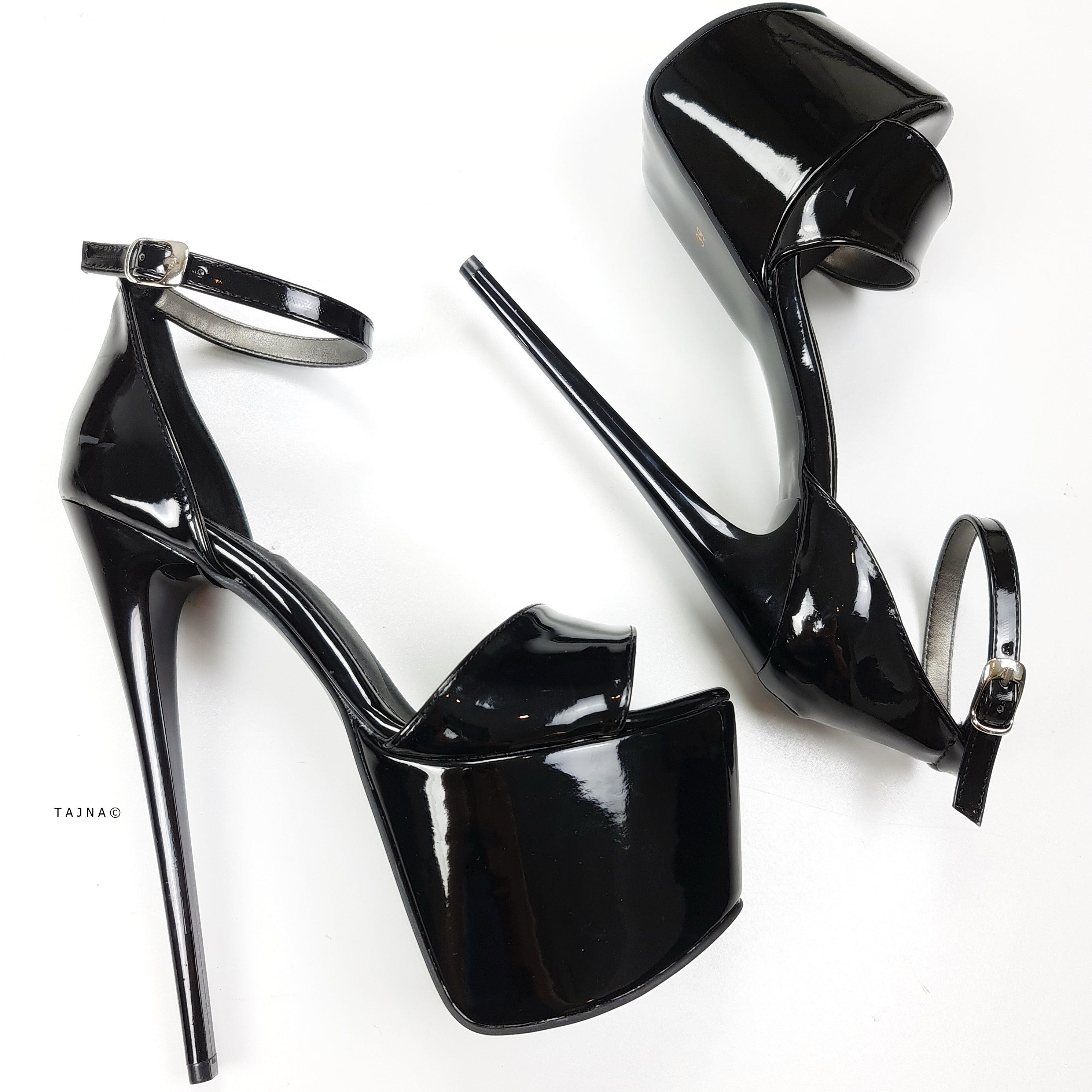 Black Gloss Pencil High Heel Sandals Tajna Club shoes