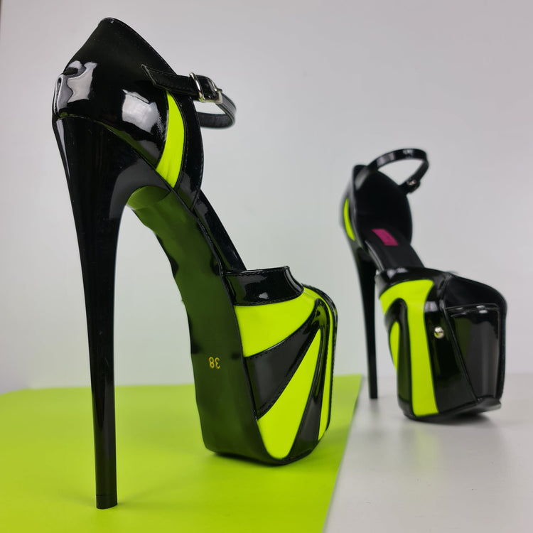 Black Yellow Neon Ankle Strap High Heels  Tajna Club Shoes