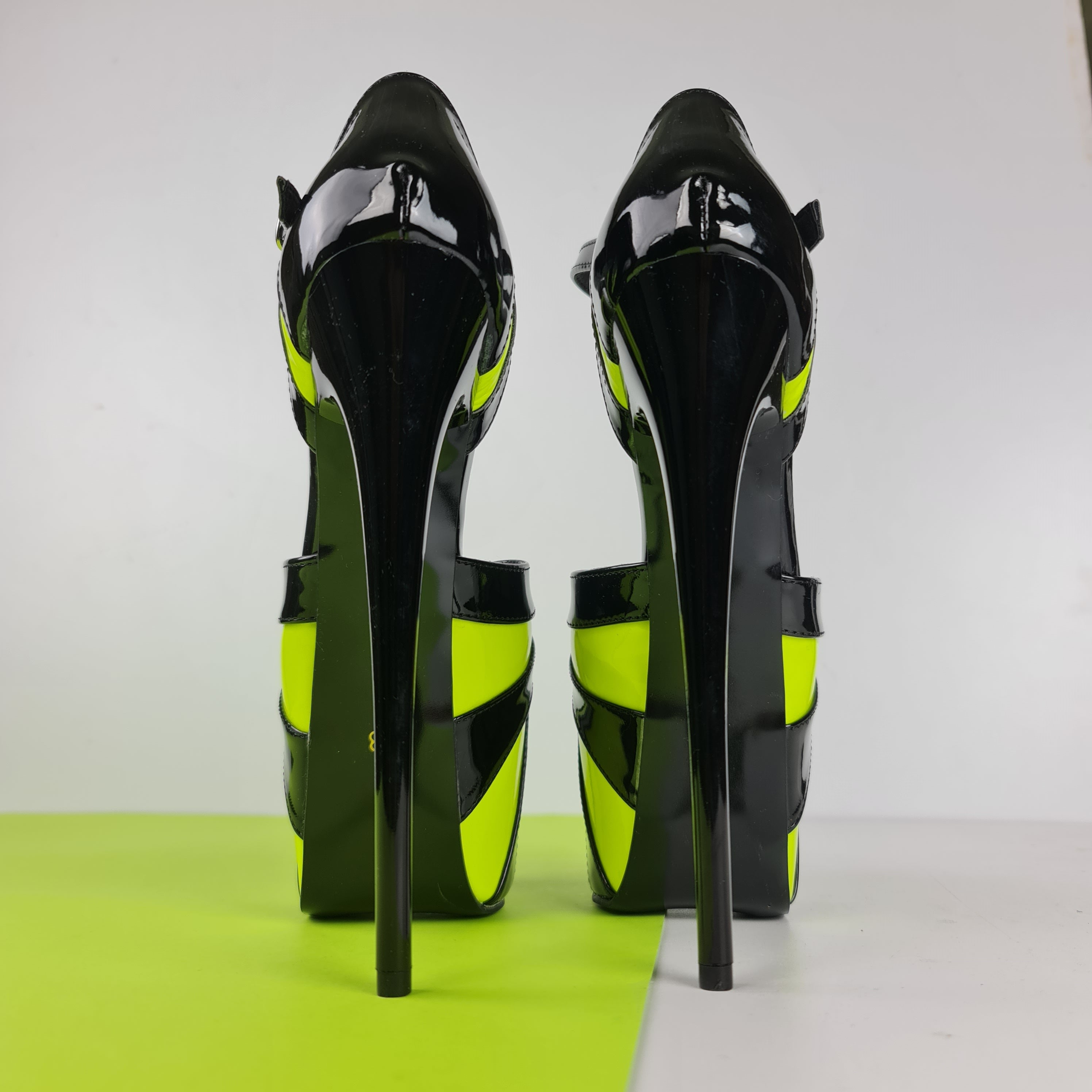 Black Yellow Neon Ankle Strap High Heels  Tajna Club Shoes