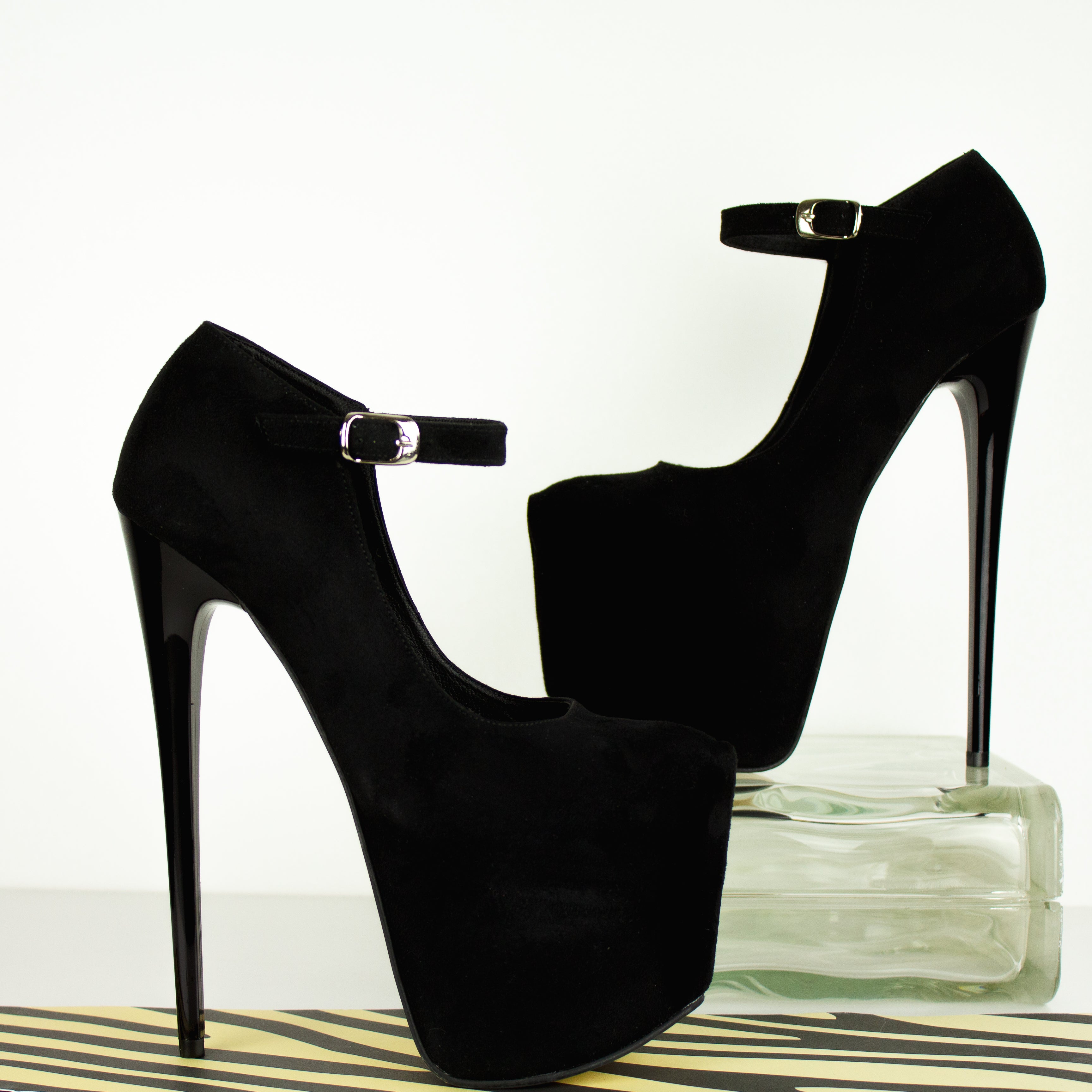 Black Suede Mary jane Suede High Heels Tajna Club Shoes