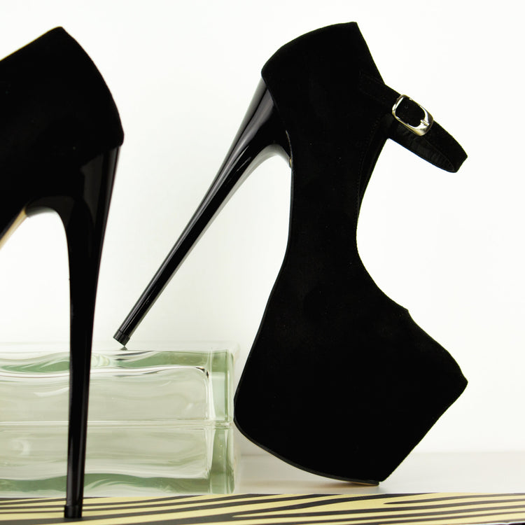 Black Suede Mary jane Suede High Heels Tajna Club Shoes