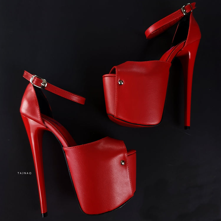 Red Matte Classic Ankle Strap High Heels Tajna Club Shoes
