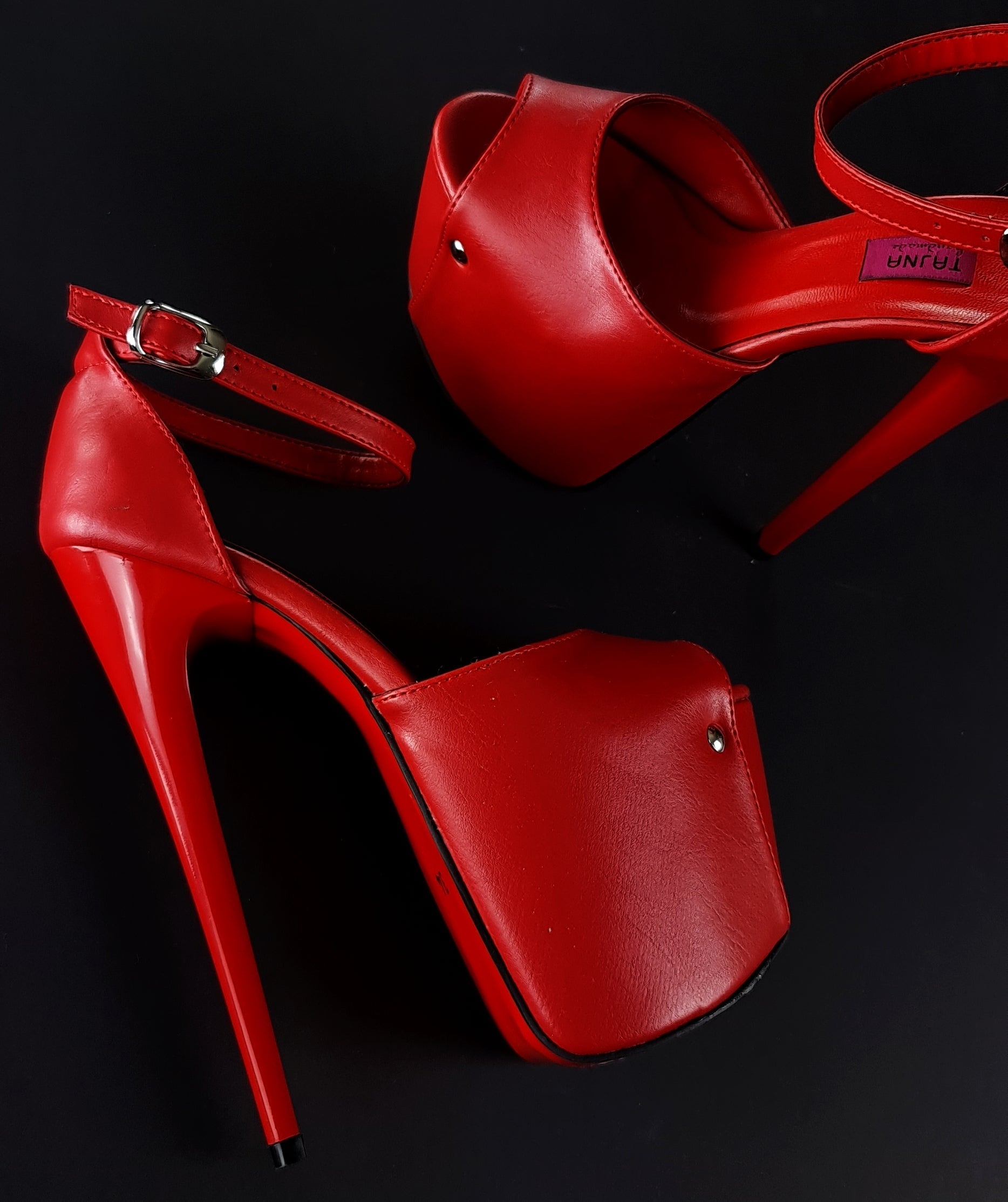 Red Matte Classic Ankle Strap High Heels Tajna Club Shoes