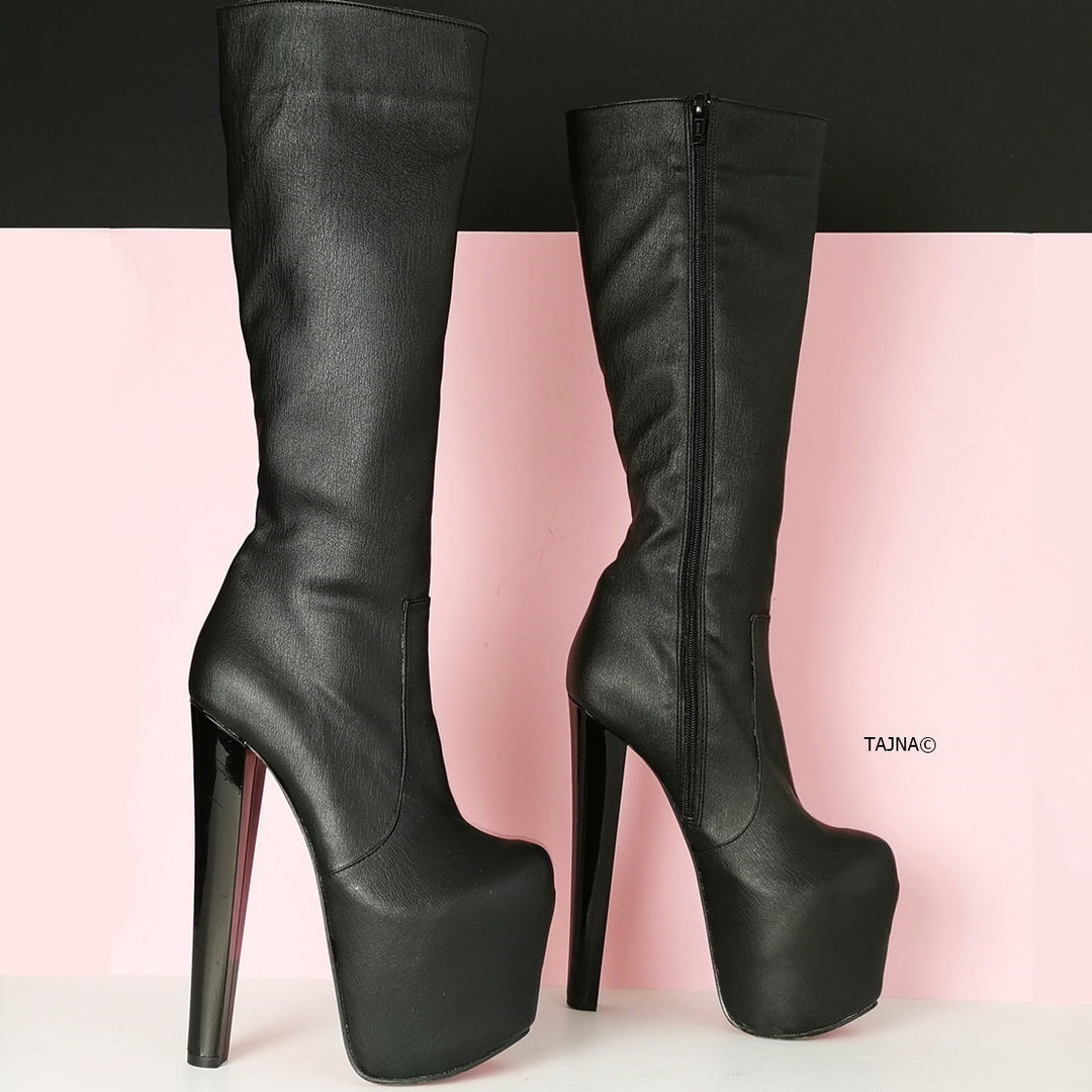 Mid Calf Chunky Heel Platform Boots - Tajna Club