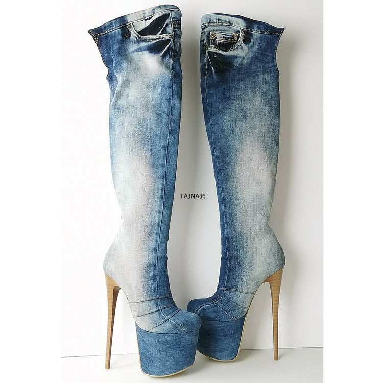 Denim Jean Over the Knee Long Boots - Tajna Club